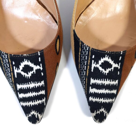 Casadei Shoes Pointed Toe Slingback Kitten Heels in Tribal Print Size 7.5 - Picture 8 of 11